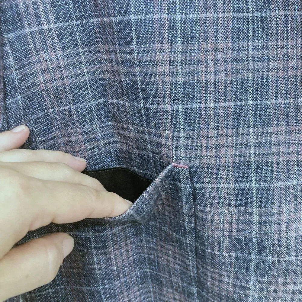 Pierre Cardin Navy Pink Plaid Wool Blend Blazer Sport Coat 42R/L
